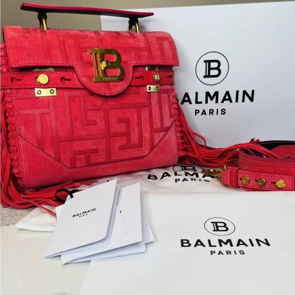 Balmain B Buzz 23 Pink Suede Women's Bag - Picture 9 of 9